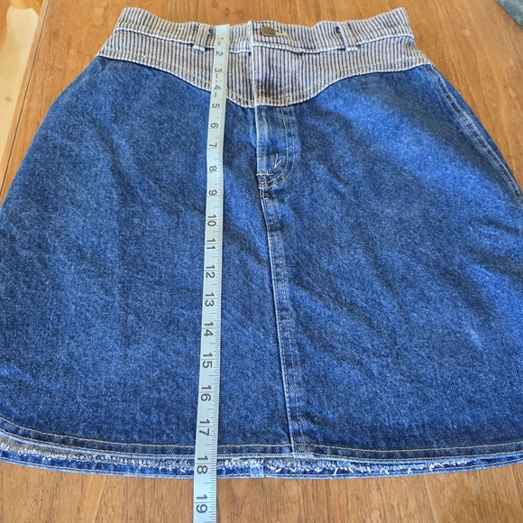 Vintage 70s Striped Waistband Denim Mini Skirt - Blue Western 60s - Picture 6 of 8